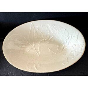 Lenox Natures Impressions Oval Footed Dish With Embossed Leaf Motif & Gold Trim